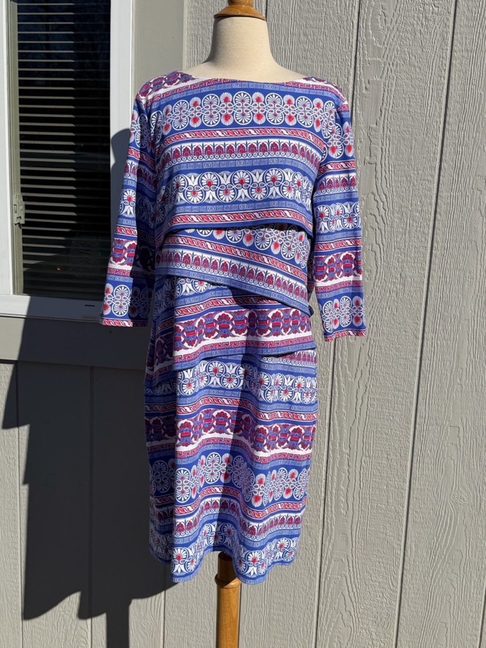 J. McLaughlin XL Nicola Dress Tiered Red & Blue